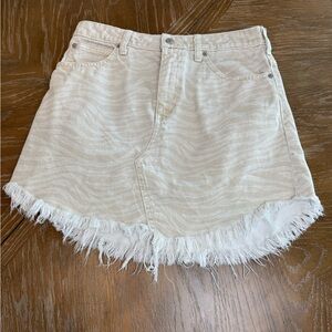 We The Free cream animal print denim Fringed Skirt